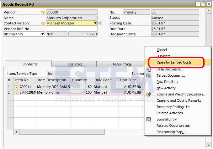 SAP Business One Tips - Multiple Landed Cost in GRPO