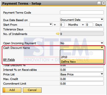 SAP Business One TIps - Cash Discount in Payment Terms