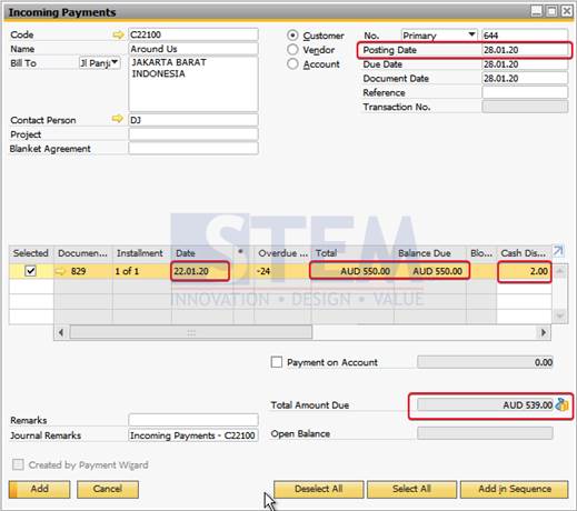 SAP Business One TIps - Cash Discount in Payment Terms