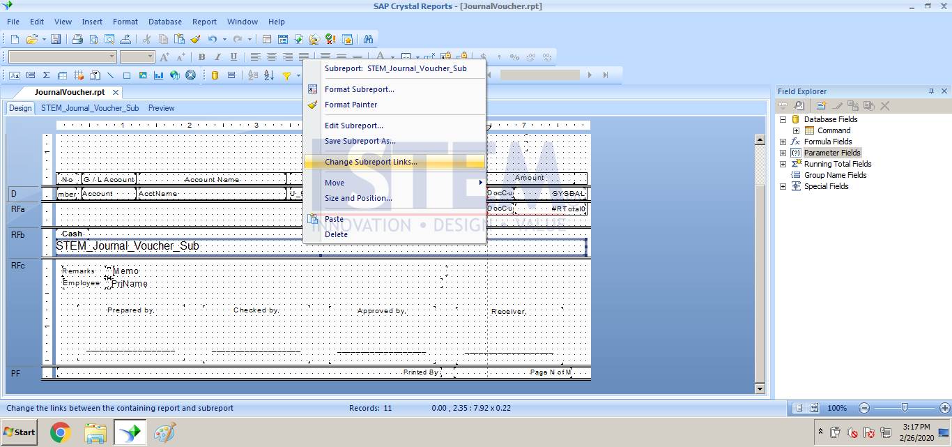 SAP Business One TIps - Crystal Report Passing Parameter to Sub Report