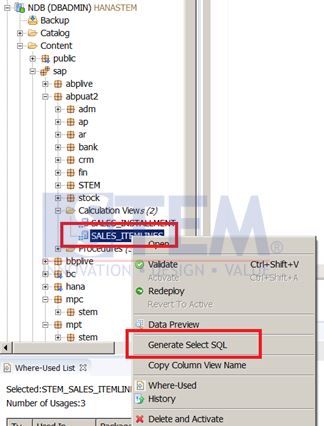 SAP Business One Tips - STEM - Generate Select SQL From Hana Modeling