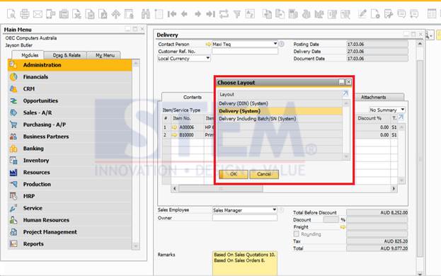 SAP Business One Tips - Preview Document Layout