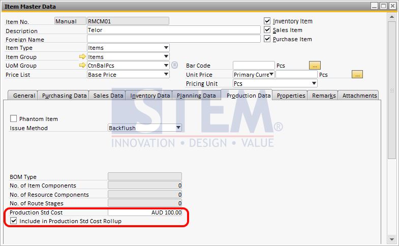 SAP Business One Tips - Component Item Master Data