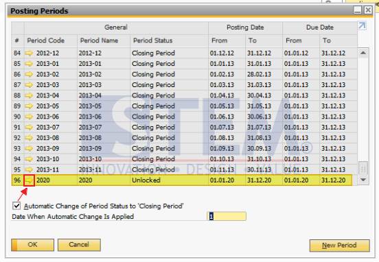 SAP Business One Tips - Posting Period Screen