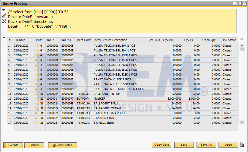 SAP Business One Tips - Custom Report Query Purchase Request (PR) vs Purchase Order (PO)