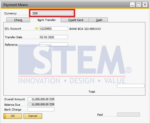 SAP Business One Tips - Currency Options are Disabled on Payment Means