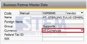 SAP Business One Tips - Currency Options are Disabled on Payment Means