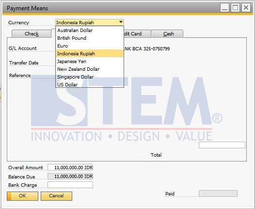 SAP Business One Tips - Currency Options are Disabled on Payment Means