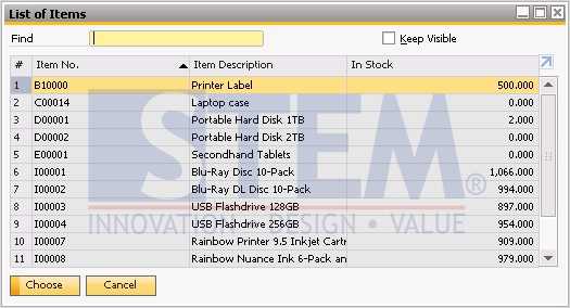 SAP Business One Tips - Change Display on Choose From List Using Display Description