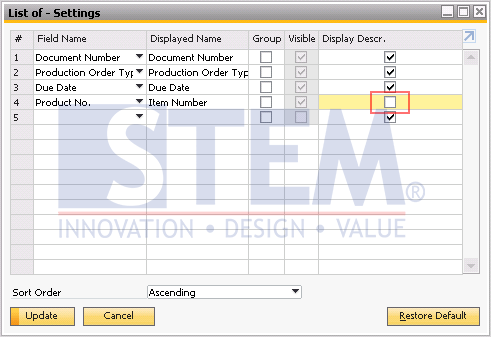 SAP Business One Tips - Change Display on Choose From List Using Display Description