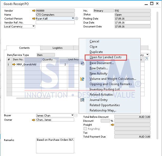 SAP Business One Tips - Cancel Landed Cost Document