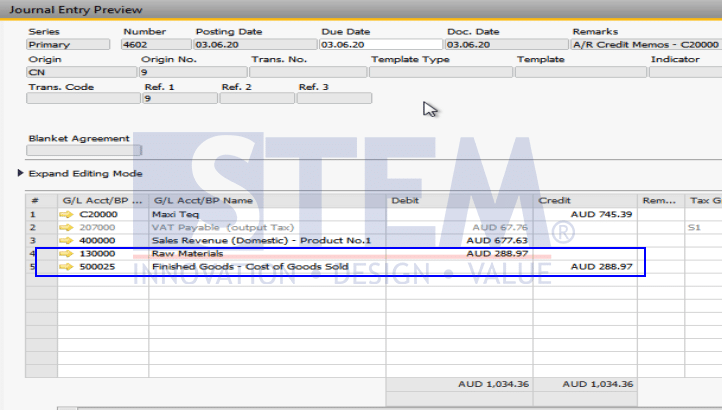 Credit Memo without Affecting Inventory 