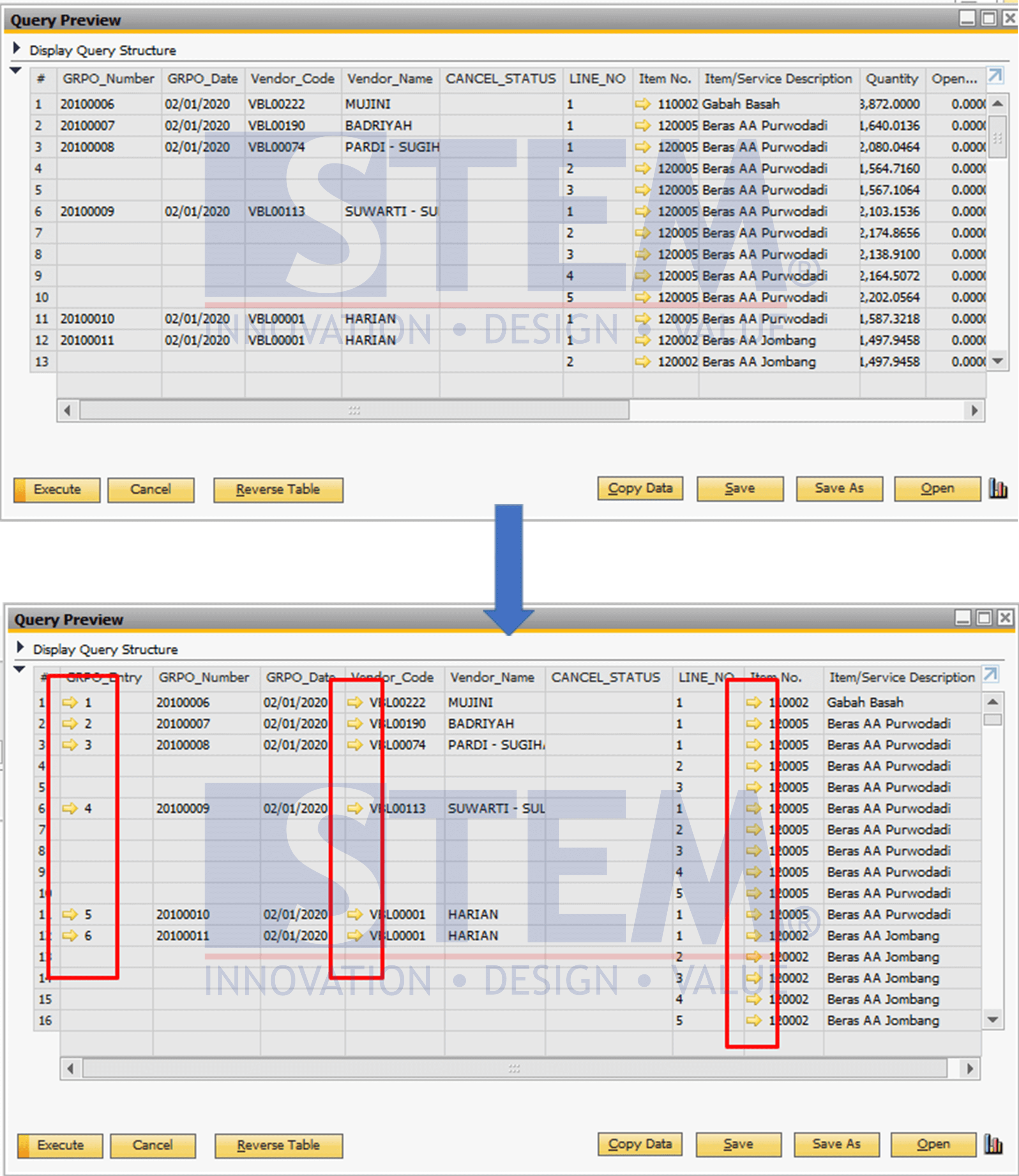 SAP Business One Tips - Custom Report - Adding Golden Arrows to Queries