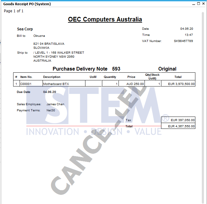  SAP Business One Tips - Displays Canceled and Cancelation Watermarks