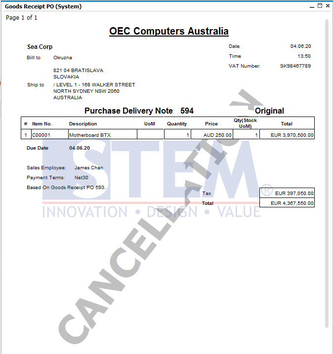  SAP Business One Tips - Displays Canceled and Cancelation Watermarks