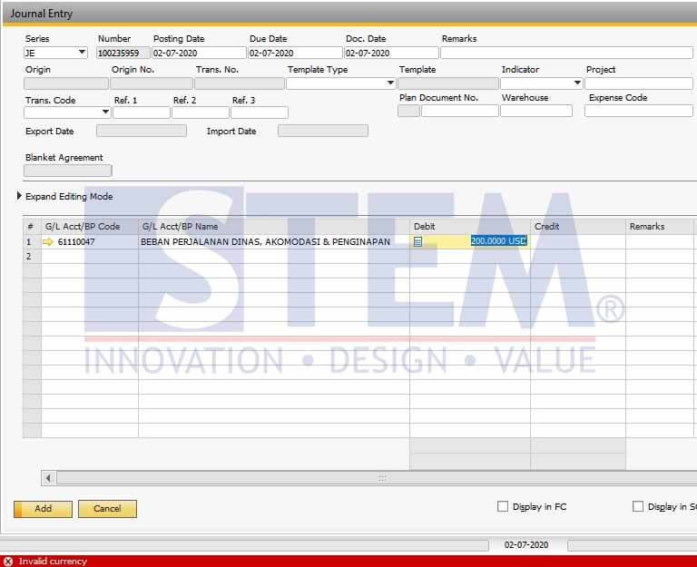 SAP Business One Tips - Invalid Currency when Input Journal Entry