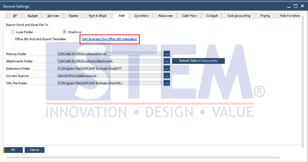 SAP Business One Tips - Logon to SAP Business One Microsoft 365 Integration Set Up Page