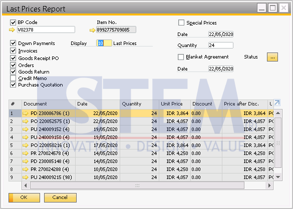 SAP Business One Tips - Using the Last Price Report