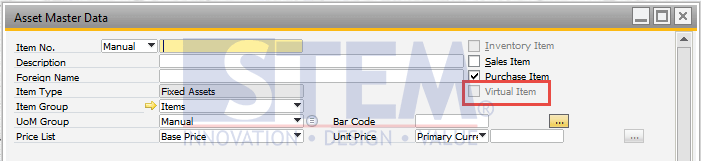 SAP Business One Tips - Virtual Item in Fixed Asset Master Data