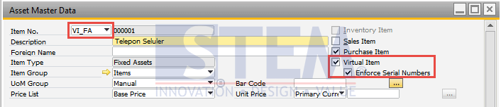 SAP Business One Tips - Virtual Item in Fixed Asset Master Data