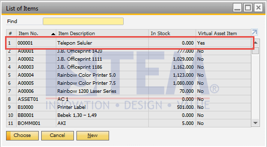 SAP Business One Tips - Virtual Item in Fixed Asset Master Data