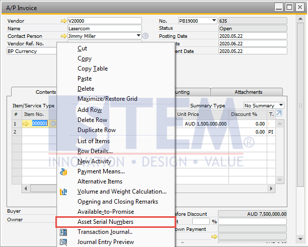 SAP Business One Tips - Virtual Item in Fixed Asset Master Data