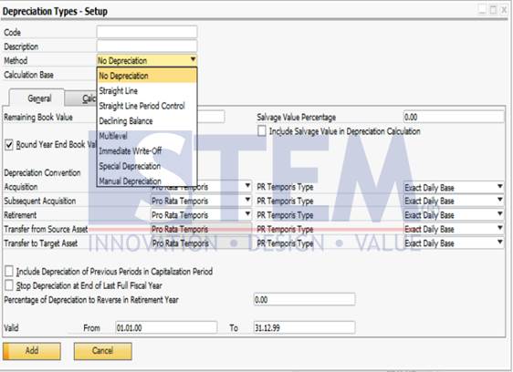 SAP Business One Tips - Depreciation Method in Depreciation Type