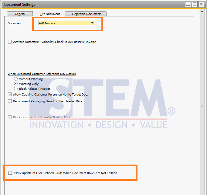 SAP Business One Tips - Allowing UDF Update in Document Rows