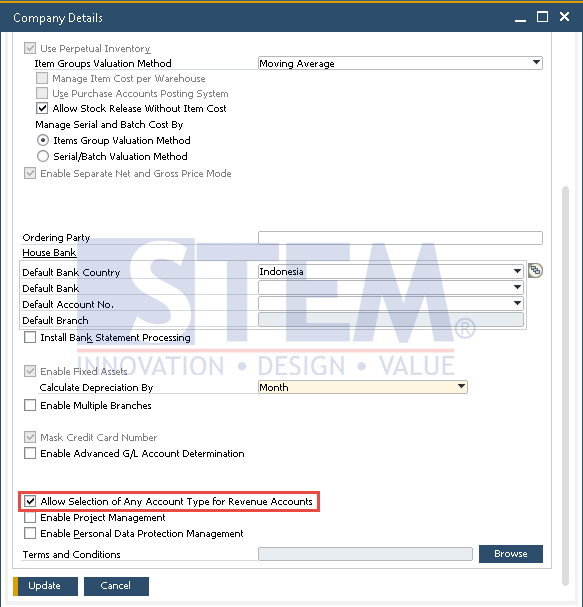 SAP Business One Tips - Eliminating Restriction When Setting Revenue Account