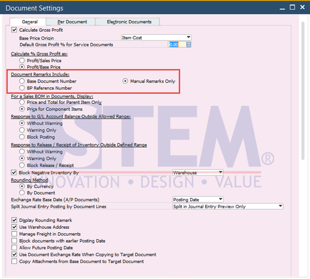 SAP Business One Tips - Remove Automatic Base Document Number on Remarks