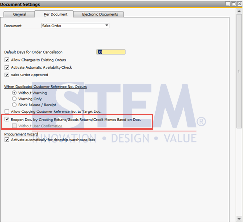 SAP Business One Tips - Redelivery Setting from the Base Document 