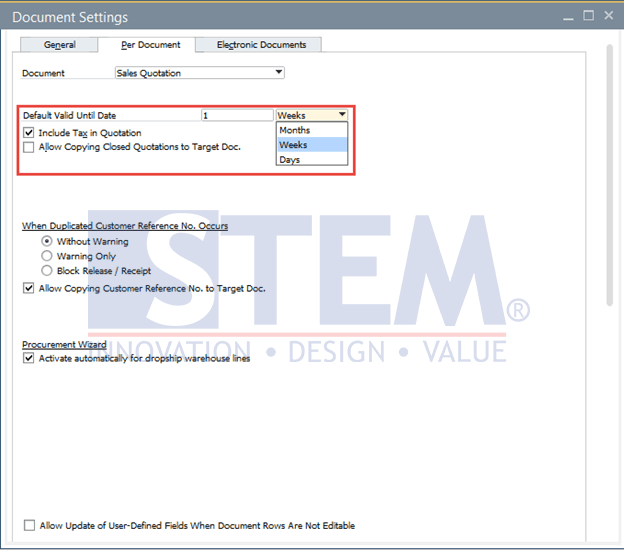 SAP Business One Tips - Default Valid Until Date for Sales Quotation Document