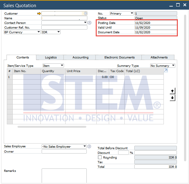 SAP Business One Tips - Default Valid Until Date for Sales Quotation Document