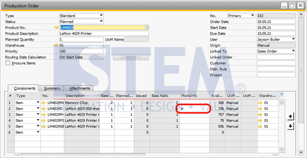 SAP Business One Tips - Additional Information on Bill of Materials Component