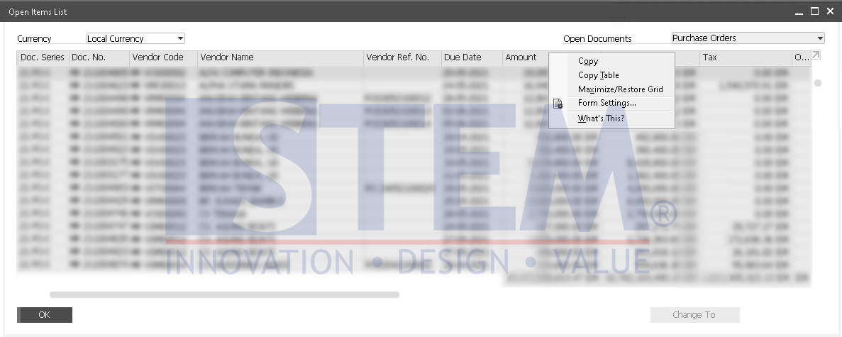 SAP Business One Tips - Sort Function on the Open Item List Does Not Appear