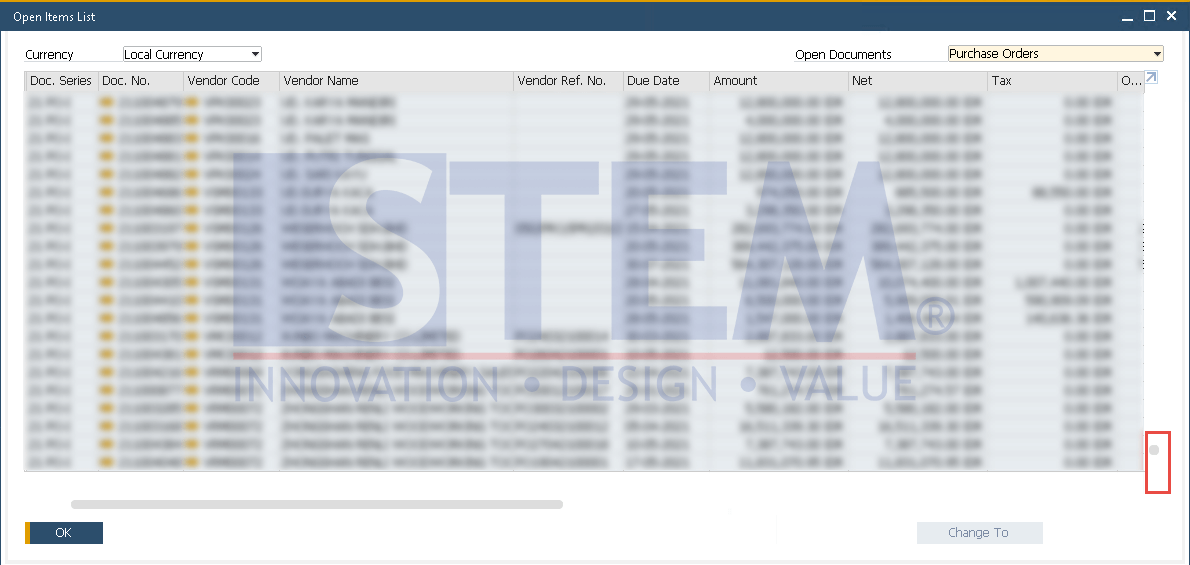 SAP Business One Tips - Sort Function on the Open Item List Does Not Appear