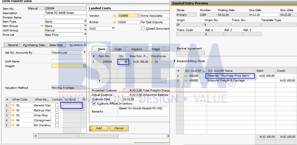 SAP Business One Tips - Landed Cost Quantity Different with In Stock Quantity