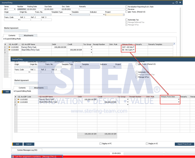 SAP Business One Tips - Error Journal Entry with 2 or More Cash Flow Accounts