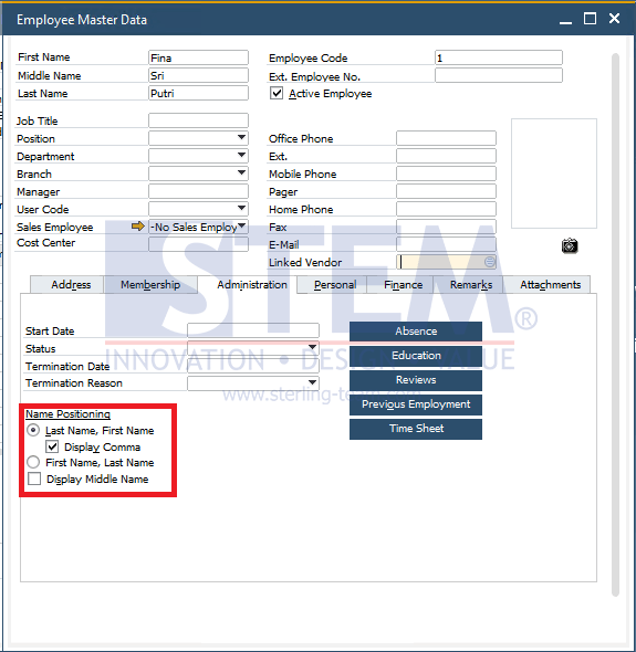 SAP Business One Tips - Set Your Employee Naming Position on SAP Business One