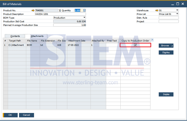 SAP Business One Tips - How to Copy BoM Attachments to Production Order