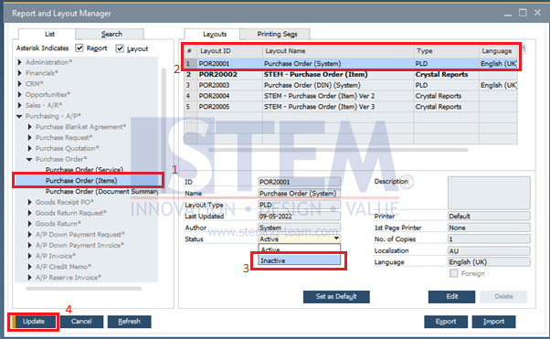 SAP Business One Tps - How to Hide Unneeded Layouts