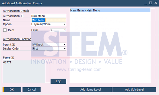 SAP Business One Tips - Form Setting Main Menu Authorization