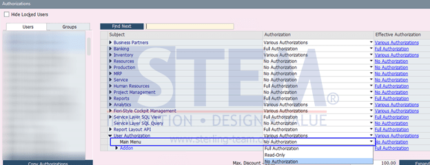 SAP Business One Tips - Form Setting Main Menu Authorization