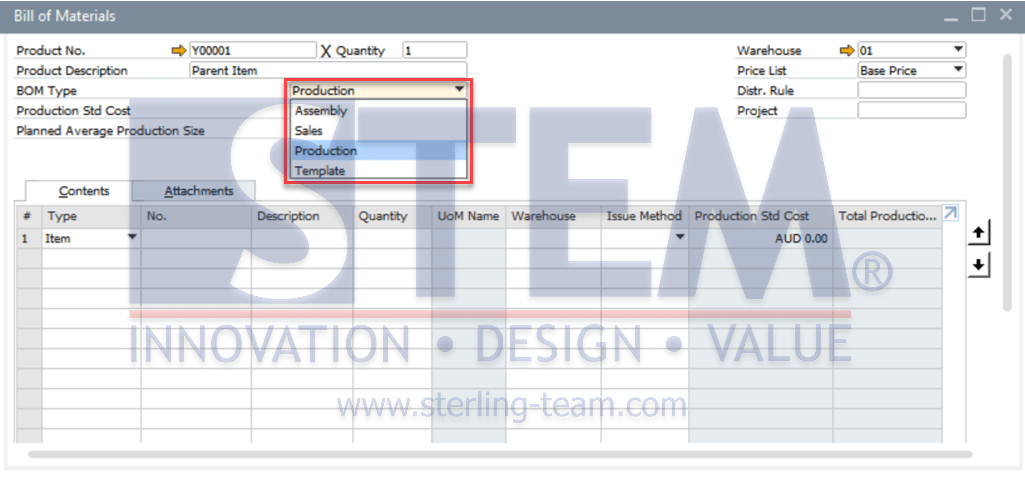 SAP Business One Tips - Know the BOM Type in SAP Business One