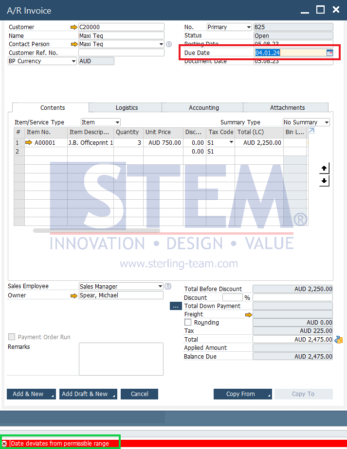 SAP Business One Tips - Error Date Deviates