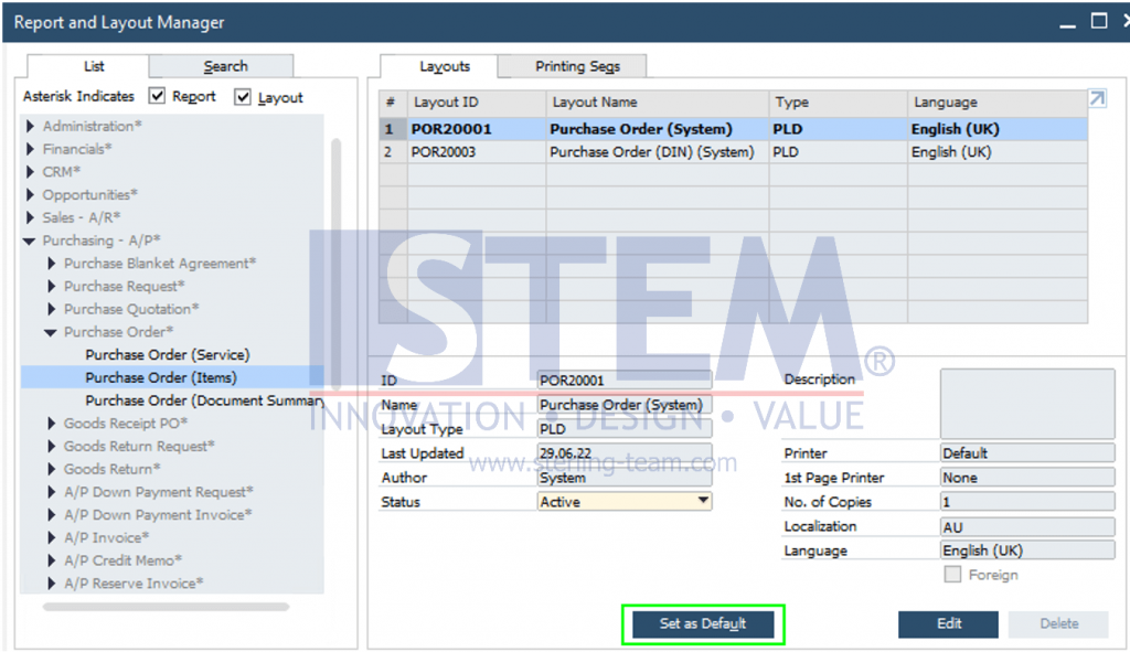 Set as Default Layout | SAP Business One Indonesia Tips | STEM SAP Gold ...