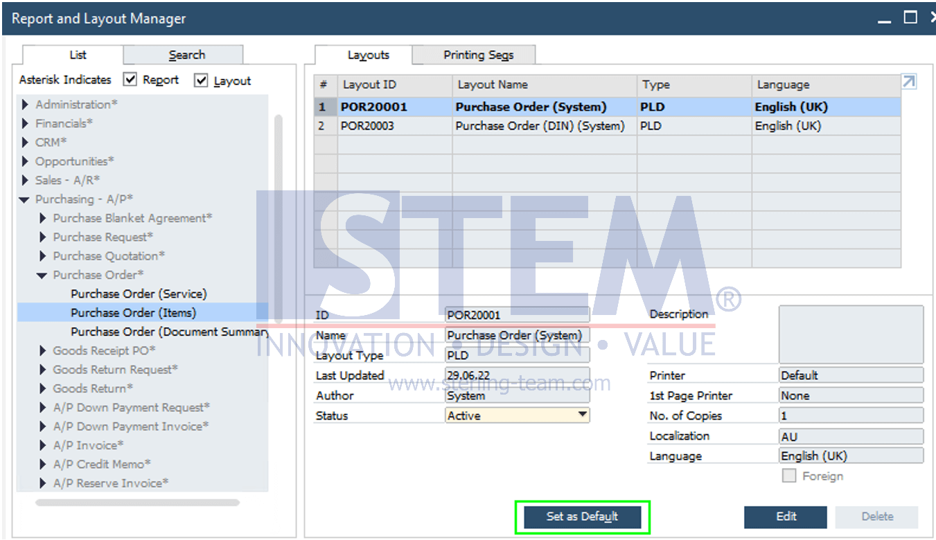 SAP Business One Tips - Set as Default Layout