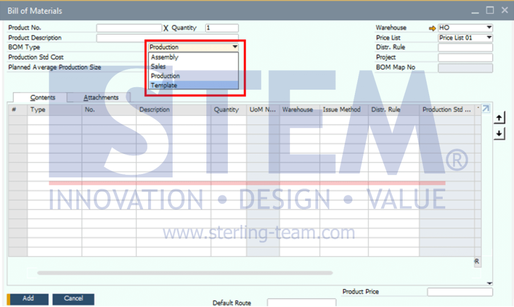 Know The BOM Type In SAP Business One Template 