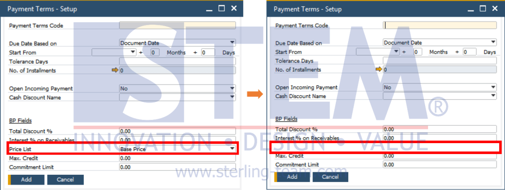 Set Default Price List Separately from Payment Terms in SAP Business One