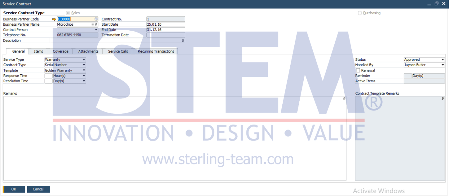 Service Contract in SAP Business One